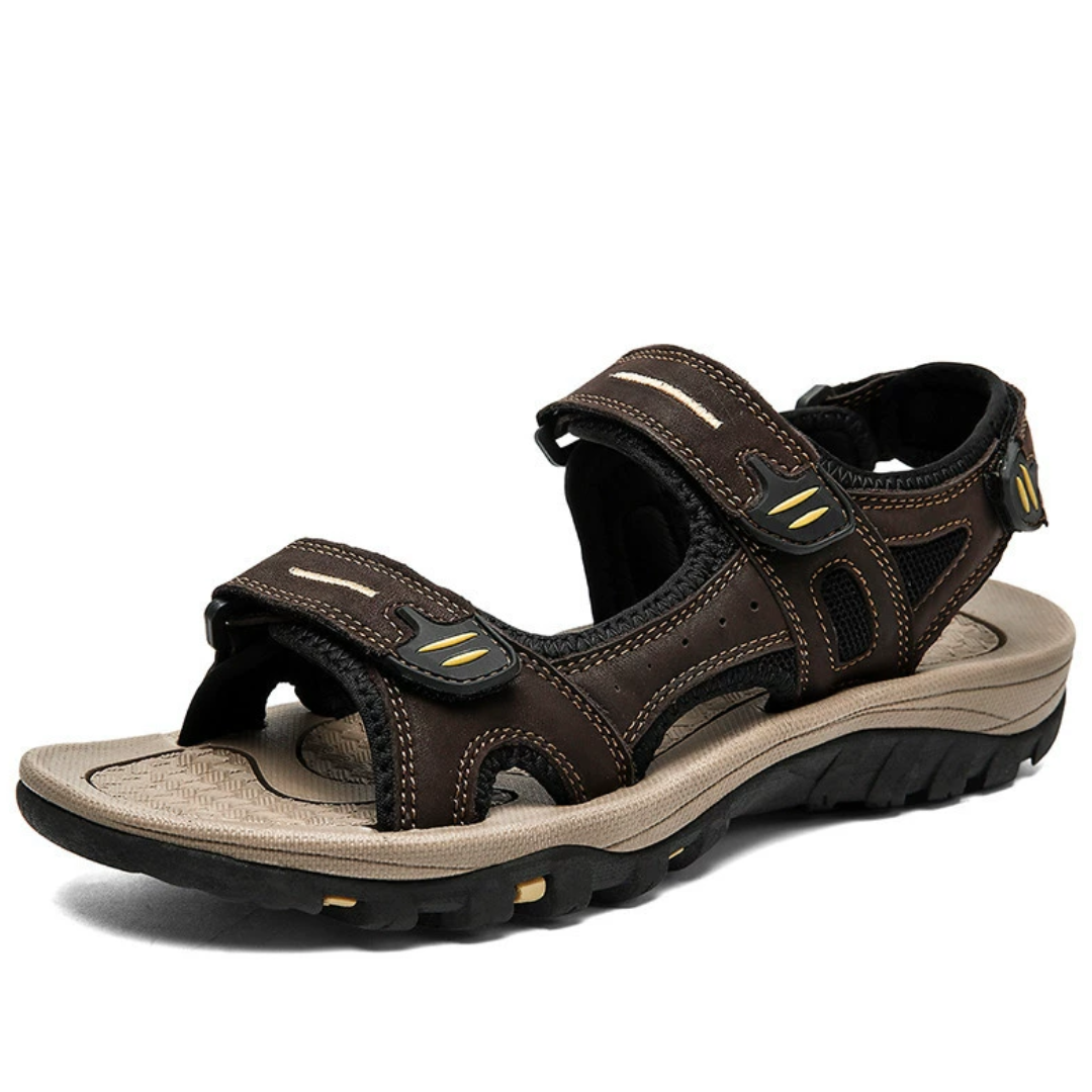 SooFeet Men Sandals Arch-support Waterproof Hiking Genuine Cow Leather Velcro New Trendy Summer