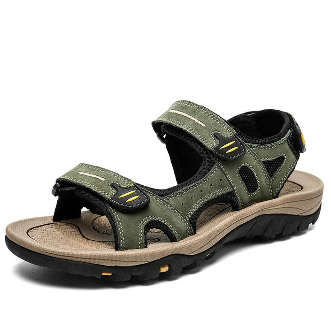 SooFeet Men Sandals Arch-support Waterproof Hiking Genuine Cow Leather Velcro New Trendy Summer