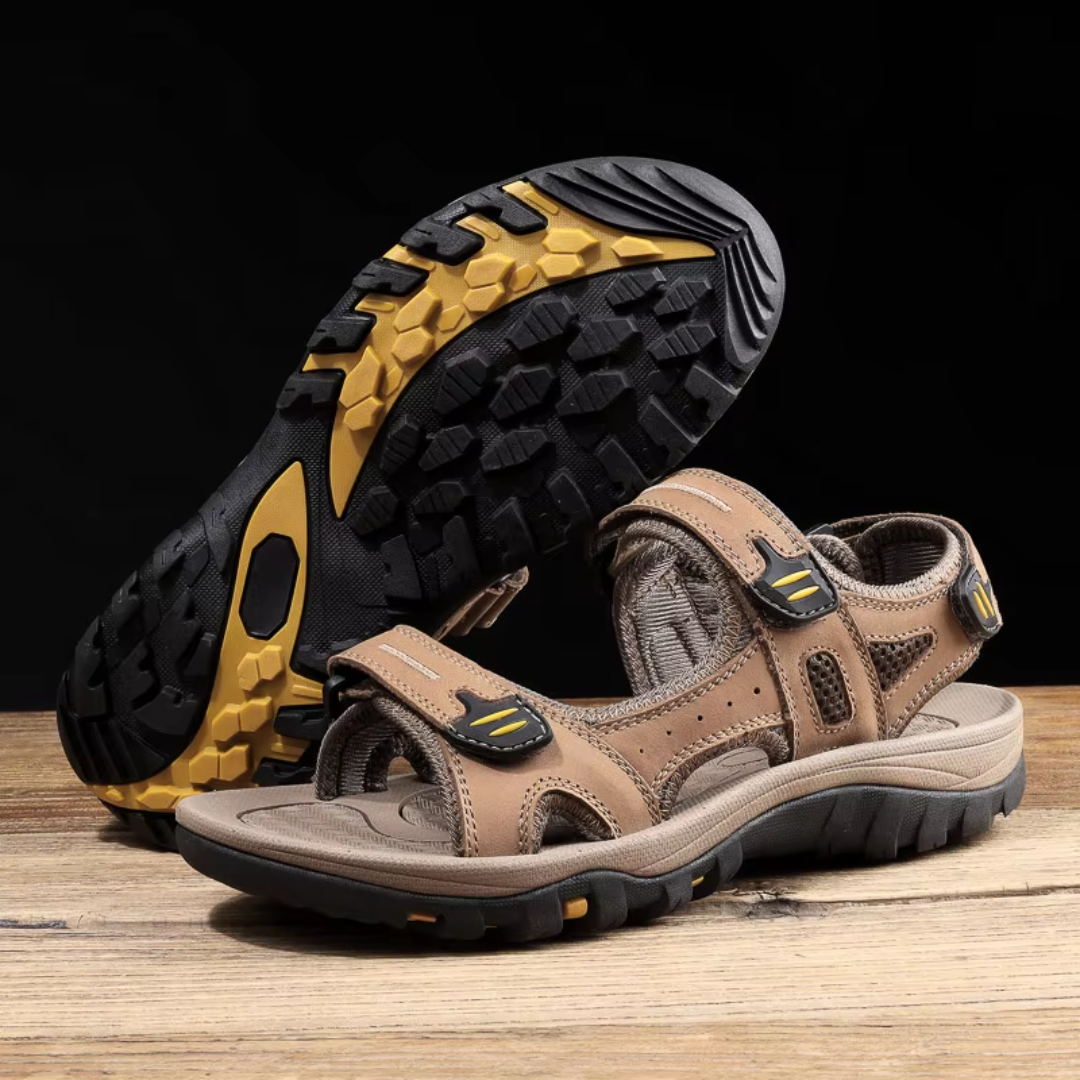 SooFeet Men Sandals Arch-support Waterproof Hiking Genuine Cow Leather Velcro New Trendy Summer