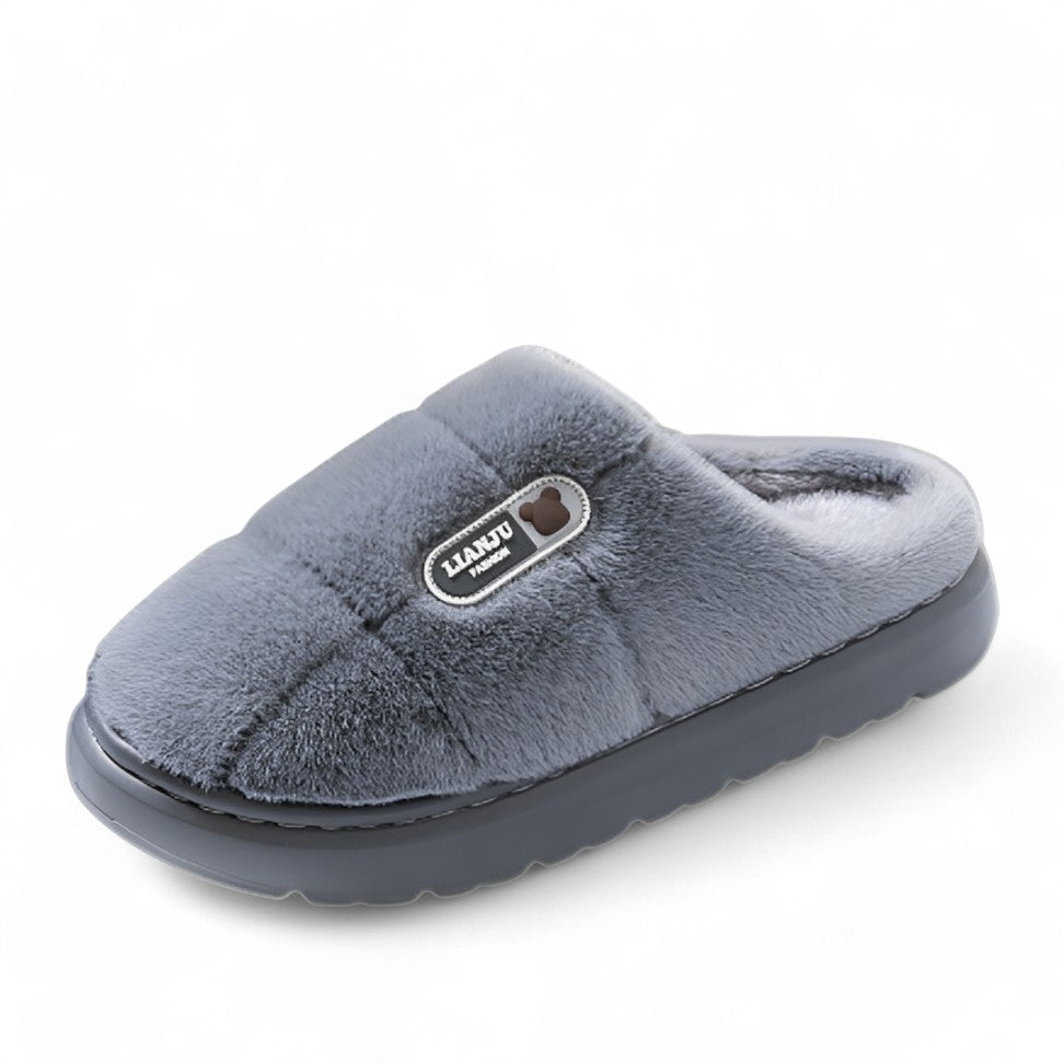 SooFeet Women Fur Slippers Warm And Soft Anti-skid Comfortable Lattice Winter