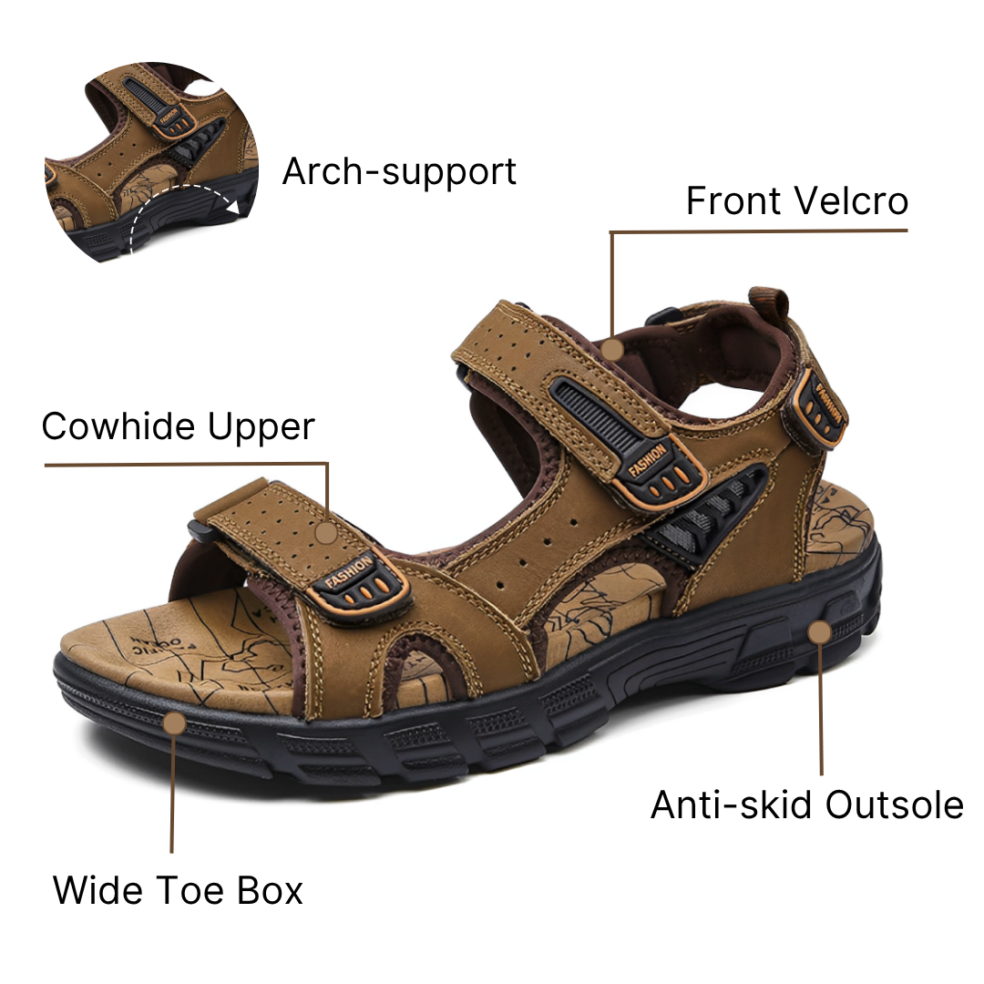 SooFeet Men Orthopedic Sandals Arch-support Leather Casual Velcro Summer