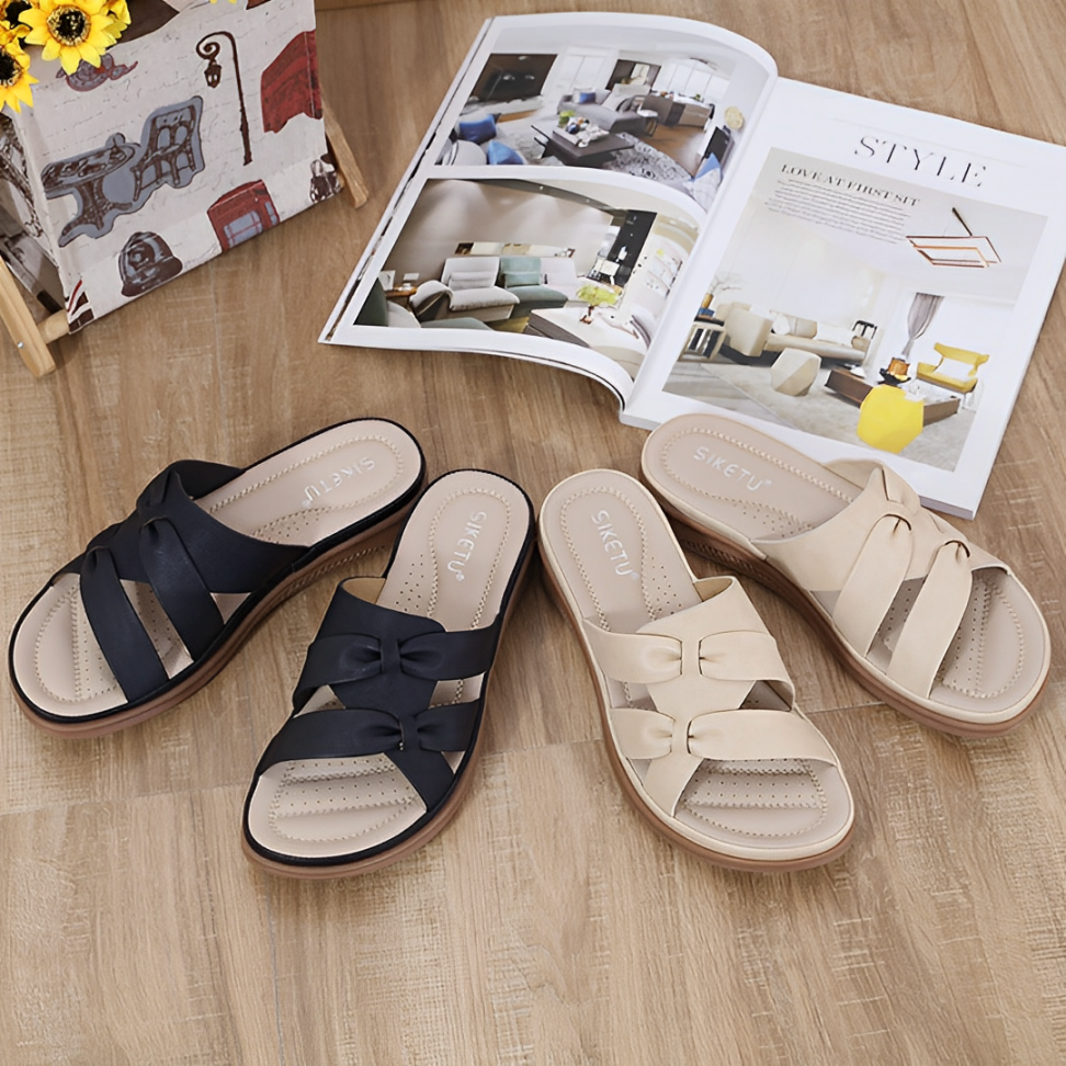 SooFeet Women Orthopedic Sandals Breathable Soft Bowknot Casual Leather Summer