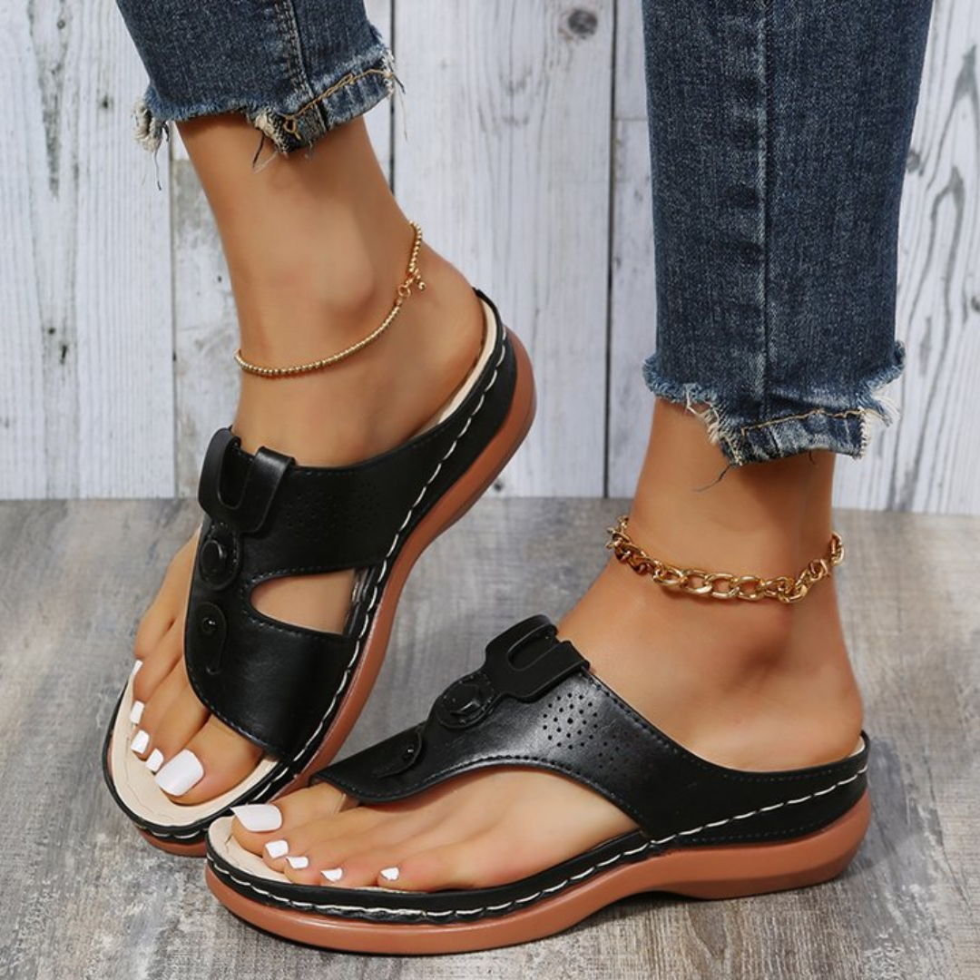 SooFeet Women Orthopedic Sandals Waterproof Ventilated PU Leather Summer Walking