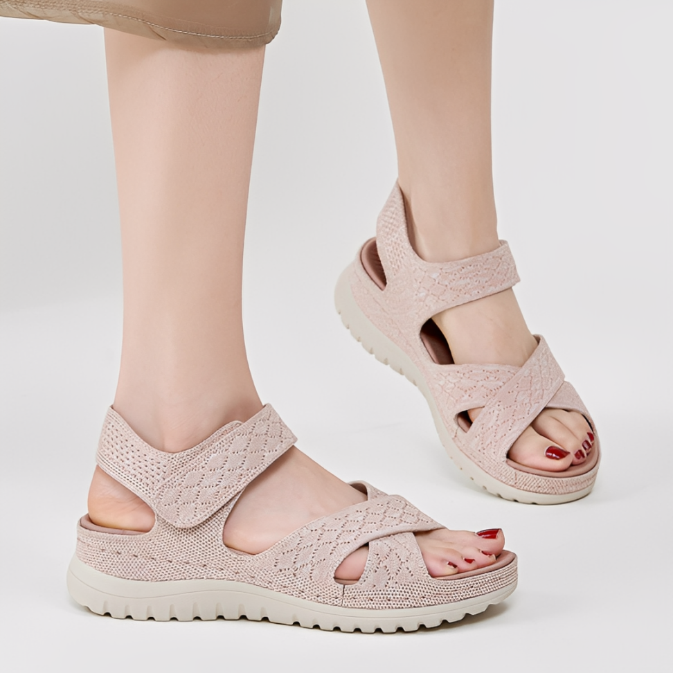 SooFeet Women Orthopedic Sandals Arch-support Comfortable Canvas Diamond-Knit Design