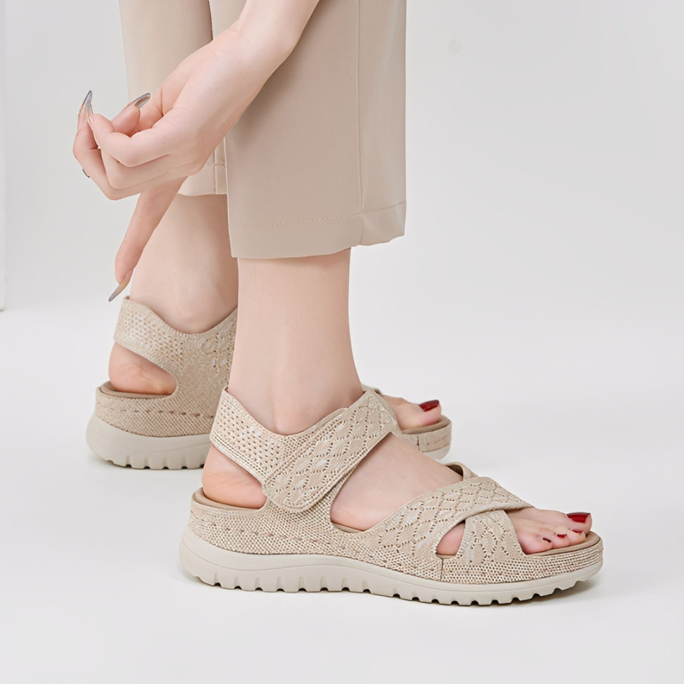 SooFeet Women Orthopedic Sandals Arch-support Comfortable Canvas Diamond-Knit Design