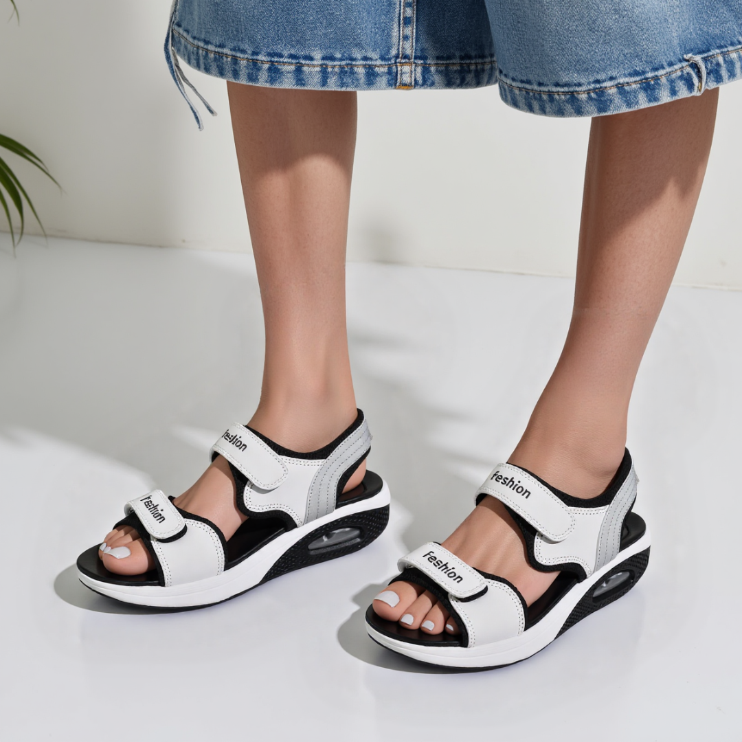 SooFeet Women Sandals Air-Cushioned Breathable Height-Increasing Velcro Summer