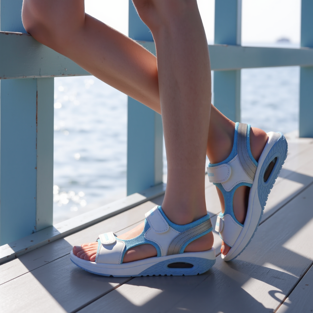 SooFeet Women Sandals Air-Cushioned Breathable Height-Increasing Velcro Summer