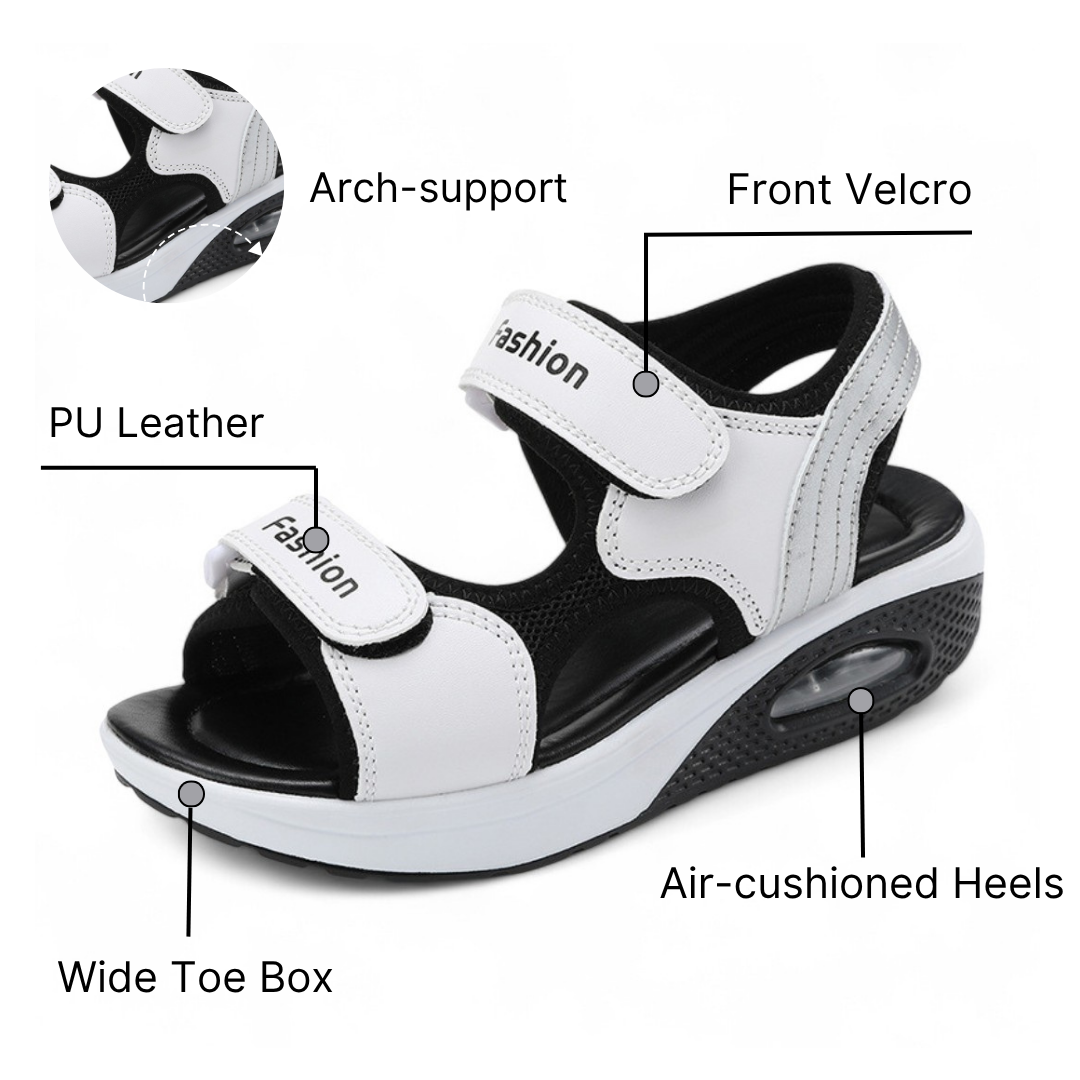 SooFeet Women Sandals Air-Cushioned Breathable Height-Increasing Velcro Summer