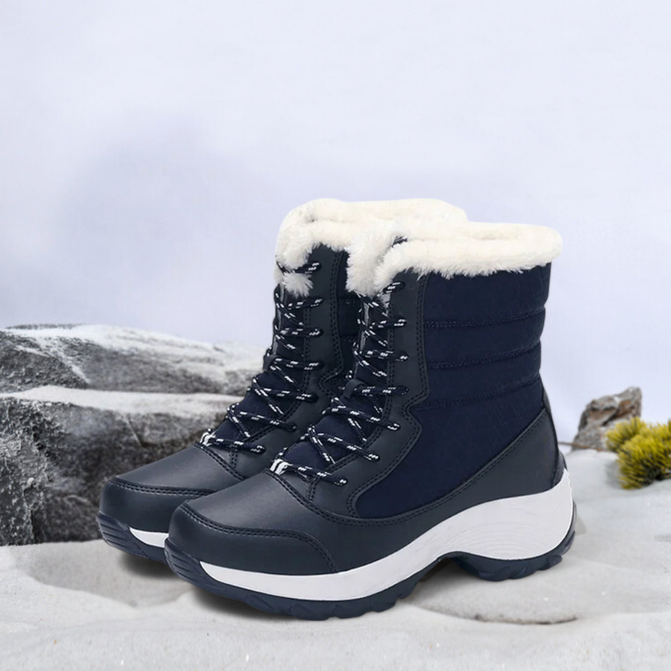 SOOFEET Women Orthopedic Thick Fur Warm Winter Waterproof High Ankle Boots