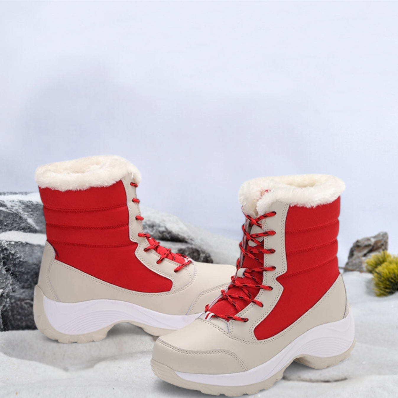 SOOFEET Women Orthopedic Thick Fur Warm Winter Waterproof High Ankle Boots
