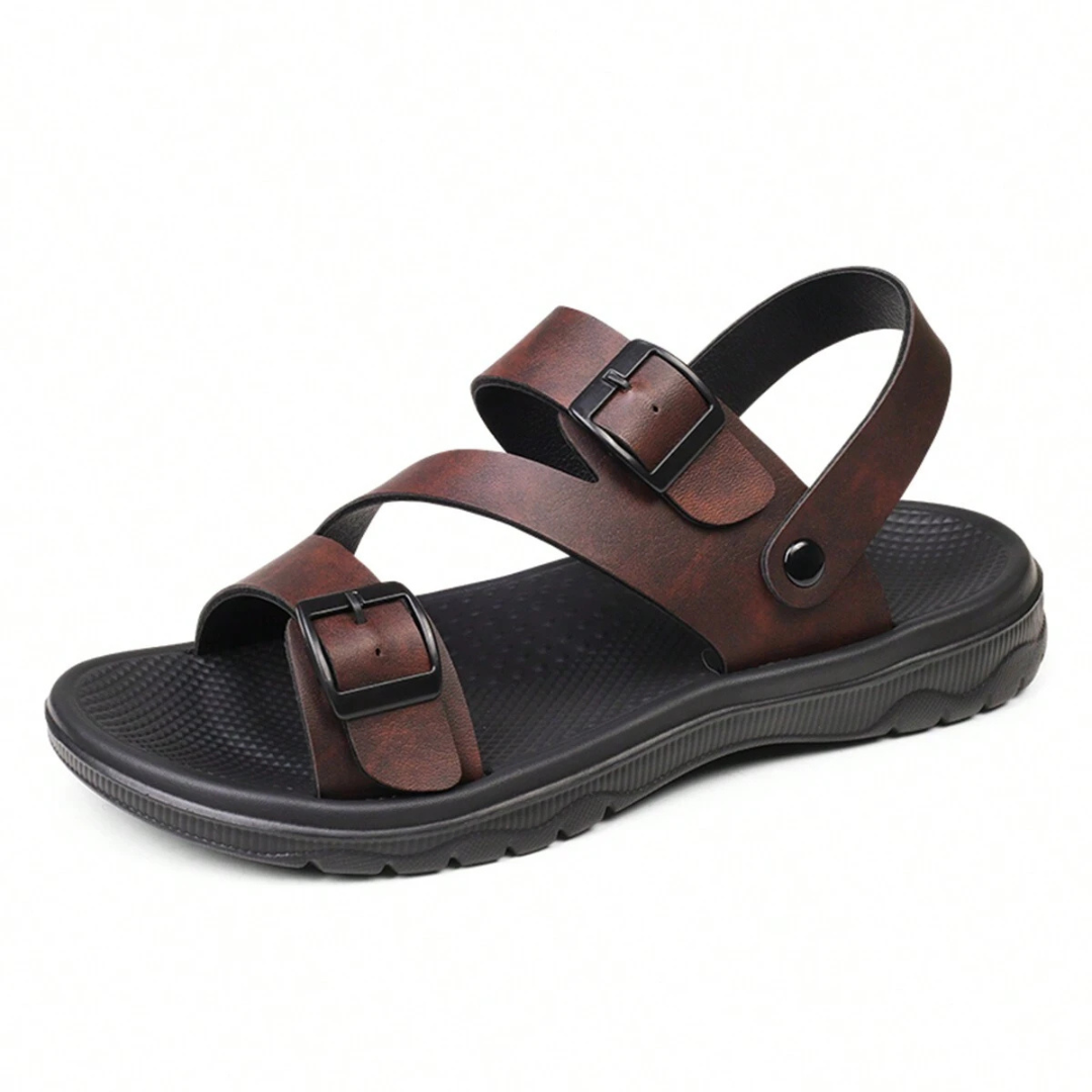SooFeet Men Sandals Breathable Massage Leather Non-slip  2-in-1 Design Summer