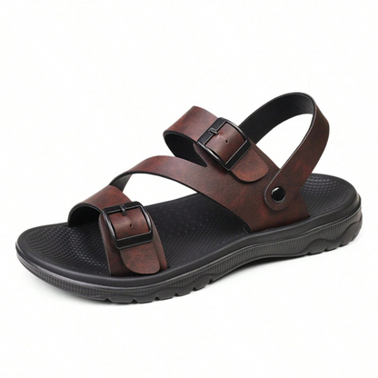 SooFeet Men Sandals Breathable Massage Leather Non-slip  2-in-1 Design Summer