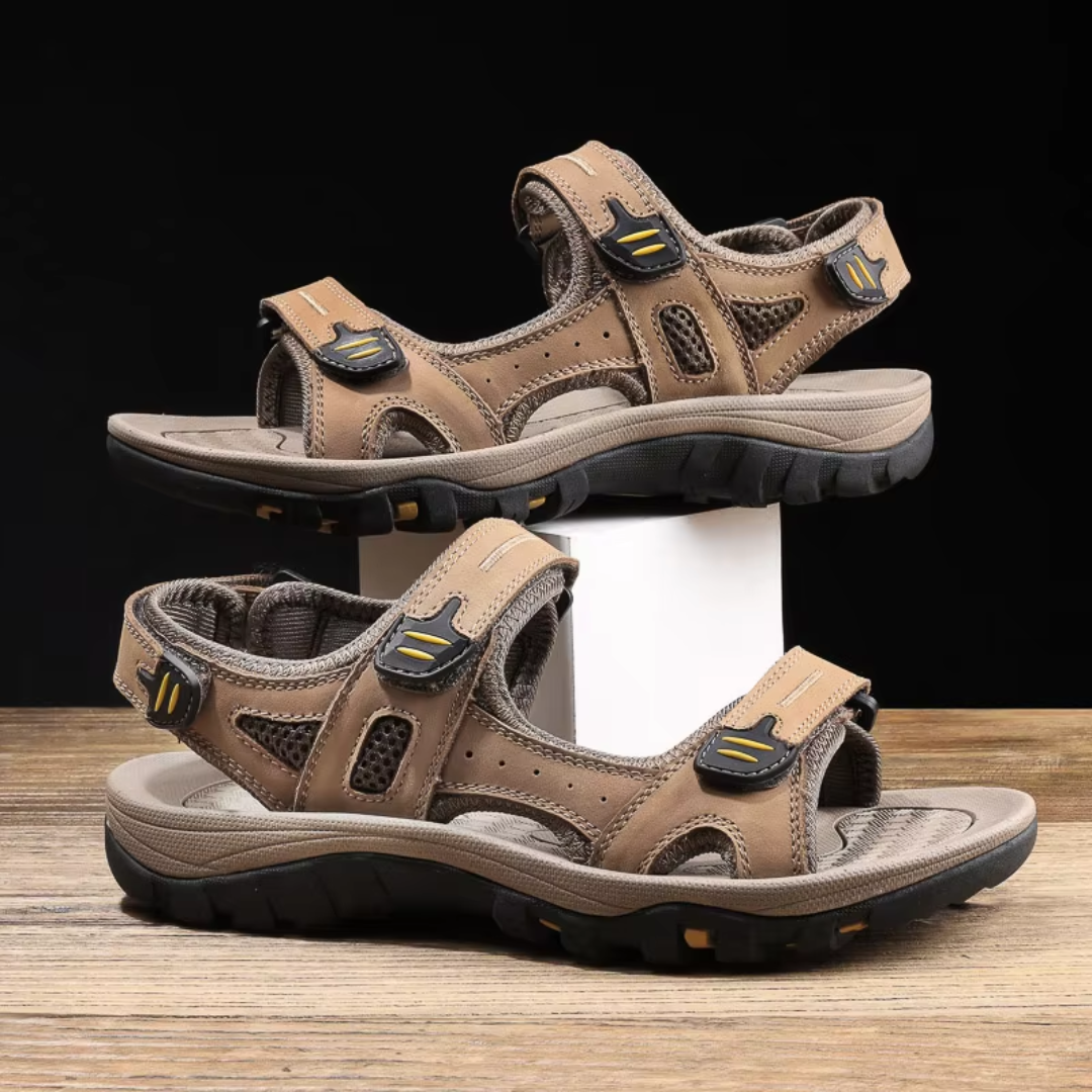 SooFeet Men Sandals Arch-support Waterproof Hiking Genuine Cow Leather Velcro New Trendy Summer
