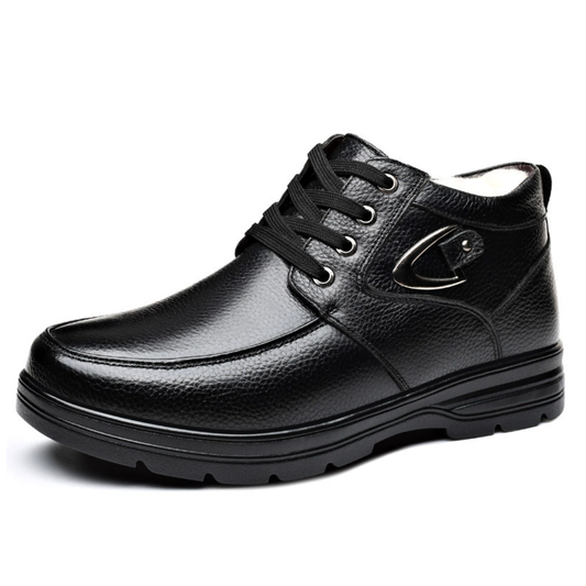 SooFeet Men Orthopedic Dress Boots Warm Winter Plush Waterproof Leather Side Zipper Walking