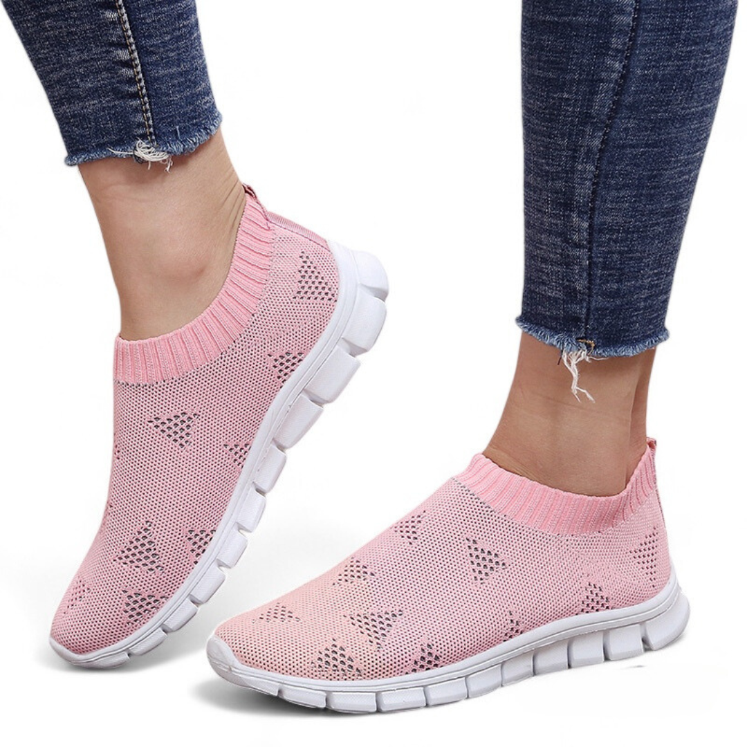 SOOFEET Women Orthopedic Vulcanize Triangle Pattern Stretchable Slide-on Spring Summer Walking Shoes