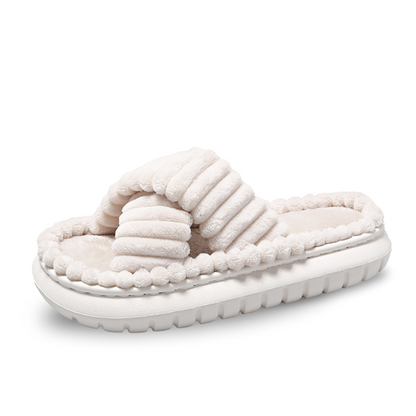 Soofeet Women New Platform Soft Fur Slippers Open-Toe Winter