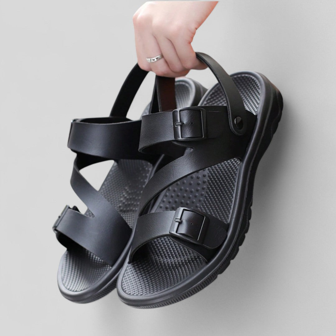 SooFeet Men Sandals Breathable Massage Leather Non-slip  2-in-1 Design Summer