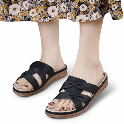 SooFeet Women Orthopedic Sandals Breathable Soft Bowknot Casual Leather Summer