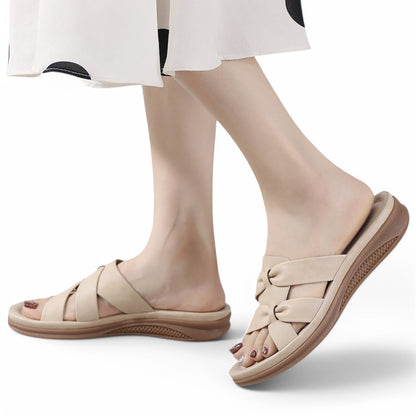 SooFeet Women Orthopedic Sandals Breathable Soft Bowknot Casual Leather Summer
