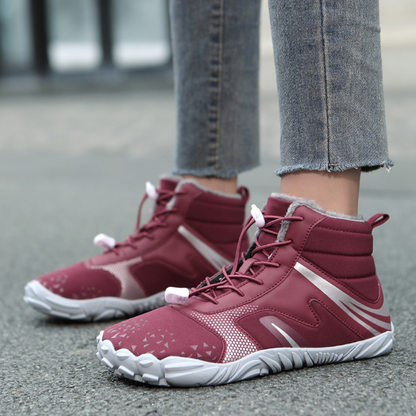 SooFeet Women Barefoot Boots Insulated Fur Water-resistant Leather Winter Natural Walking