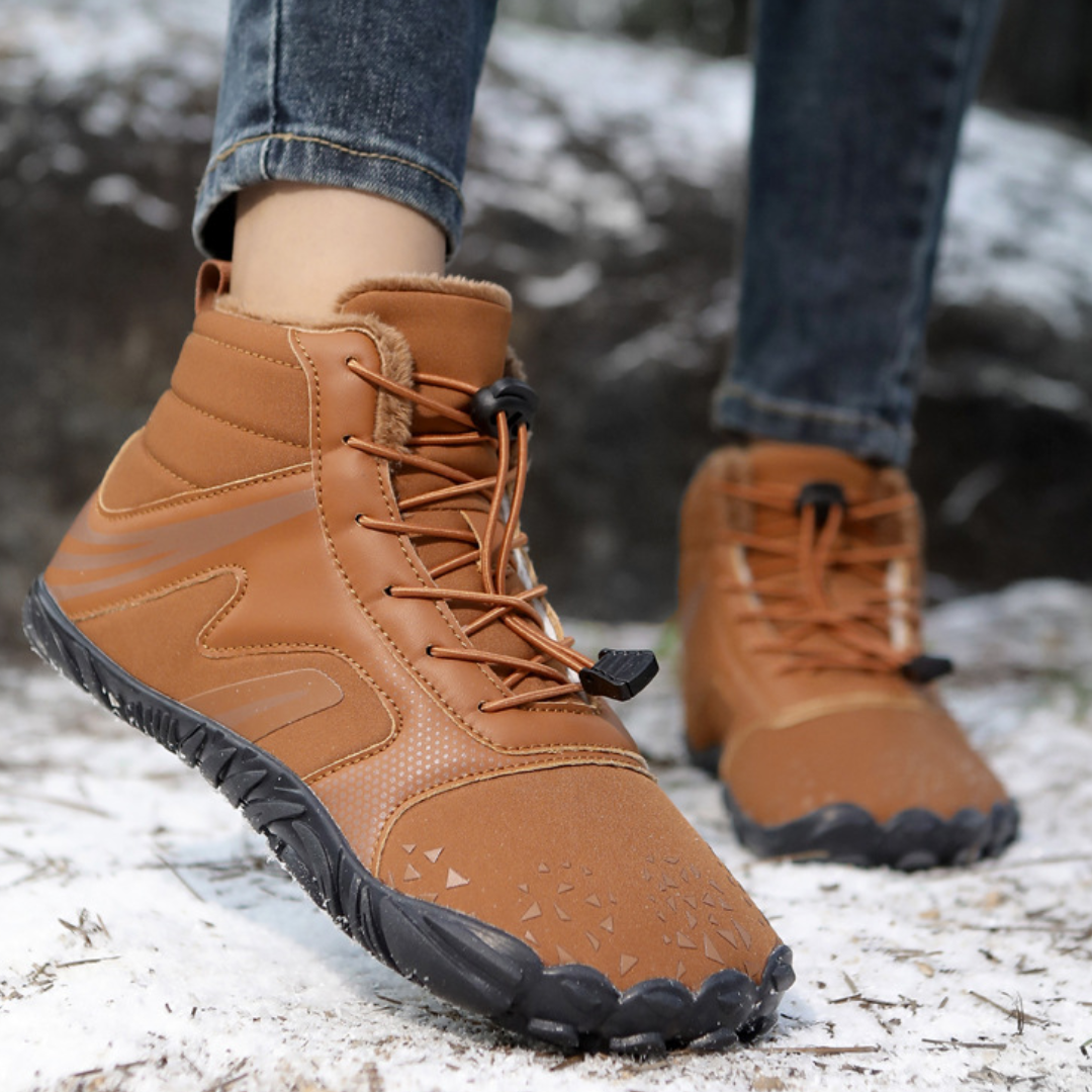 SooFeet Women Barefoot Boots Insulated Fur Water-resistant Leather Winter Natural Walking