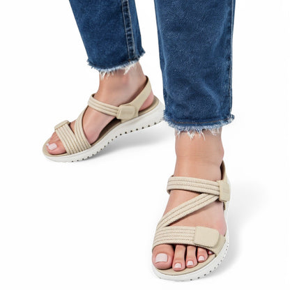 SooFeet Women Orthopedic Sandals Ventilated Knit Strap Non-slip Velcro Beach Summer
