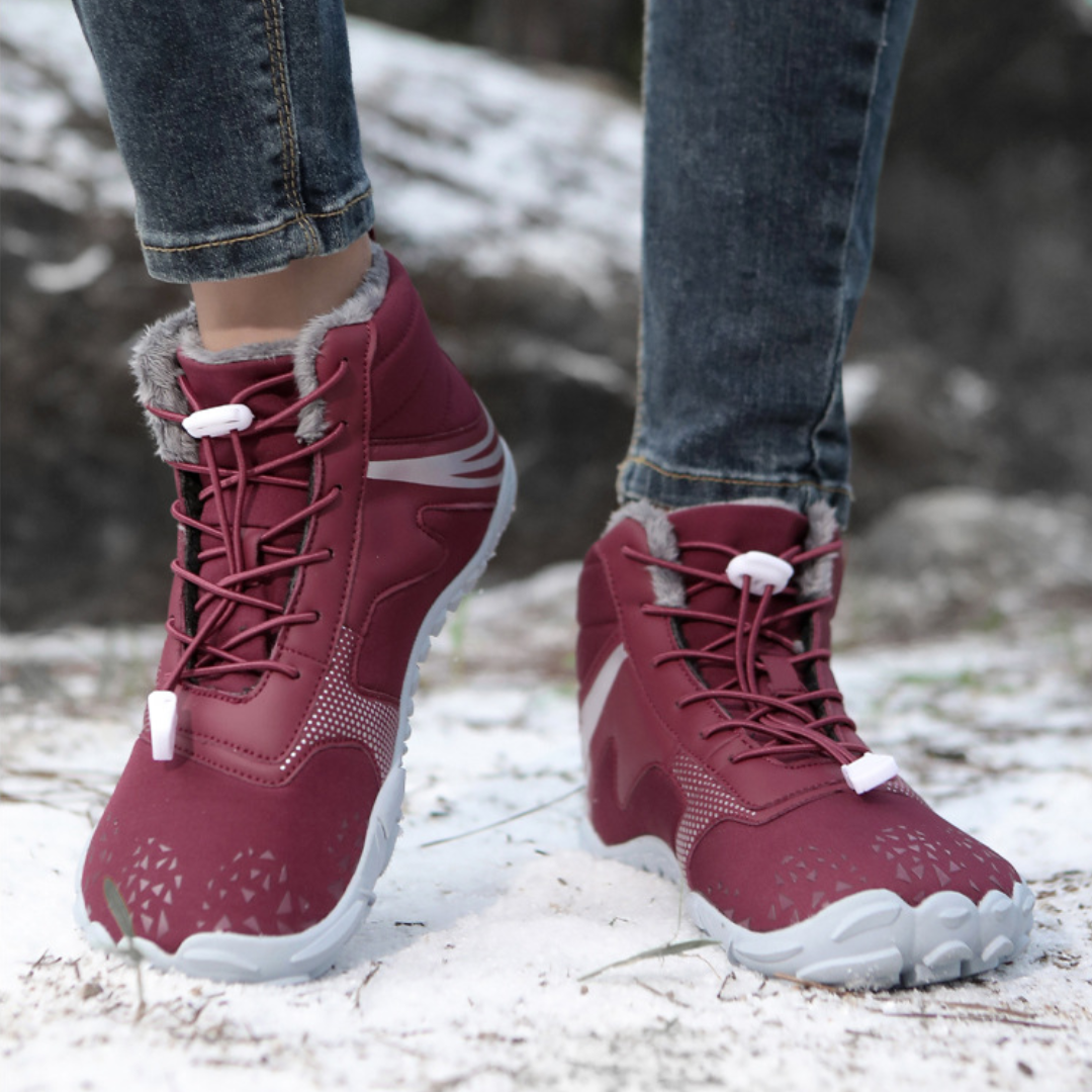 SooFeet Women Barefoot Boots Insulated Fur Water-resistant Leather Winter Natural Walking
