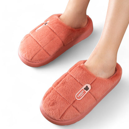 SooFeet Women Fur Slippers Warm And Soft Anti-skid Comfortable Lattice Winter