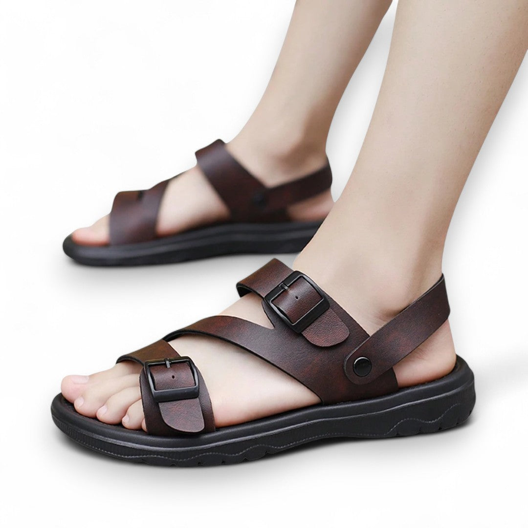SooFeet Men Sandals Breathable Massage Leather Non-slip  2-in-1 Design Summer