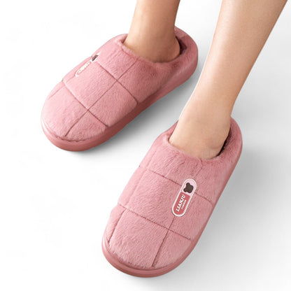 SooFeet Women Fur Slippers Warm And Soft Anti-skid Comfortable Lattice Winter