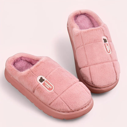 SooFeet Women Fur Slippers Warm And Soft Anti-skid Comfortable Lattice Winter