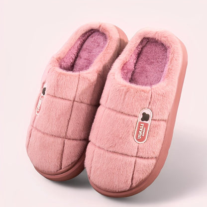 SooFeet Women Fur Slippers Warm And Soft Anti-skid Comfortable Lattice Winter