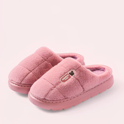 SooFeet Women Fur Slippers Warm And Soft Anti-skid Comfortable Lattice Winter