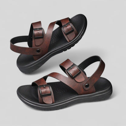 SooFeet Men Sandals Breathable Massage Leather Non-slip  2-in-1 Design Summer
