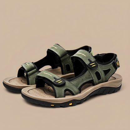 SooFeet Men Sandals Arch-support Waterproof Hiking Genuine Cow Leather Velcro New Trendy Summer