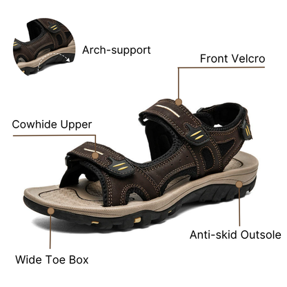 SooFeet Men Sandals Arch-support Waterproof Hiking Genuine Cow Leather Velcro New Trendy Summer