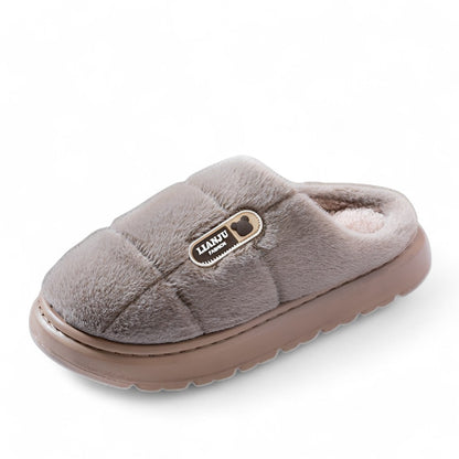 SooFeet Women Fur Slippers Warm And Soft Anti-skid Comfortable Lattice Winter