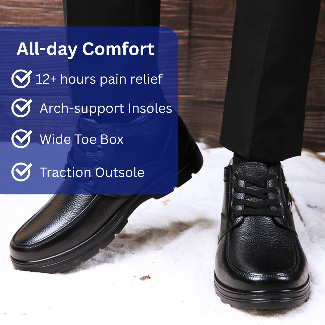 SooFeet Men Orthopedic Dress Boots Warm Winter Plush Waterproof Leather Side Zipper Walking