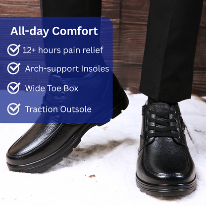 SooFeet Men Orthopedic Dress Boots Warm Winter Plush Waterproof Leather Side Zipper Walking