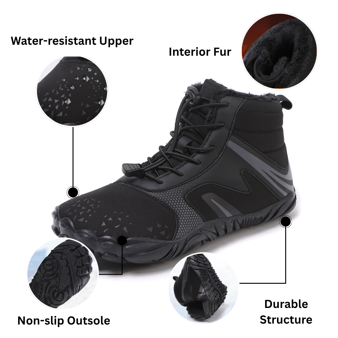 SooFeet Women Barefoot Boots Insulated Fur Water-resistant Leather Winter Natural Walking