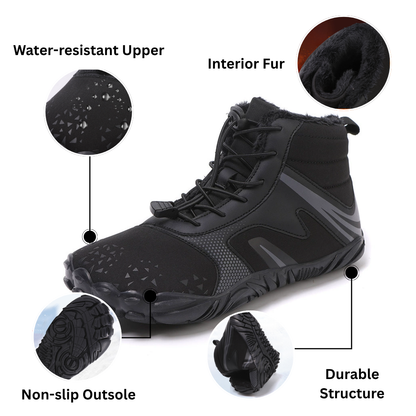 SooFeet Women Barefoot Boots Insulated Fur Water-resistant Leather Winter Natural Walking