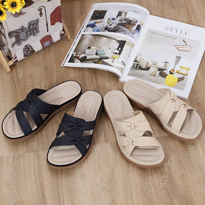SooFeet Women Orthopedic Sandals Breathable Soft Bowknot Casual Leather Summer