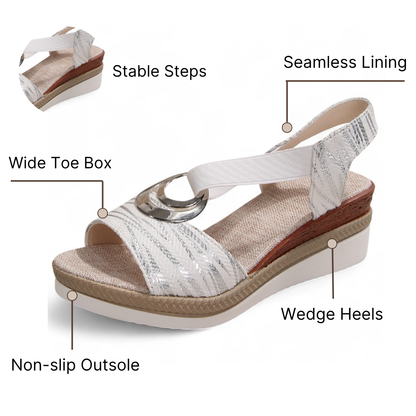 SooFeet Women Summer Sandals Arch-support Comfortable Sparkle Open Toe Gladiator Wedge