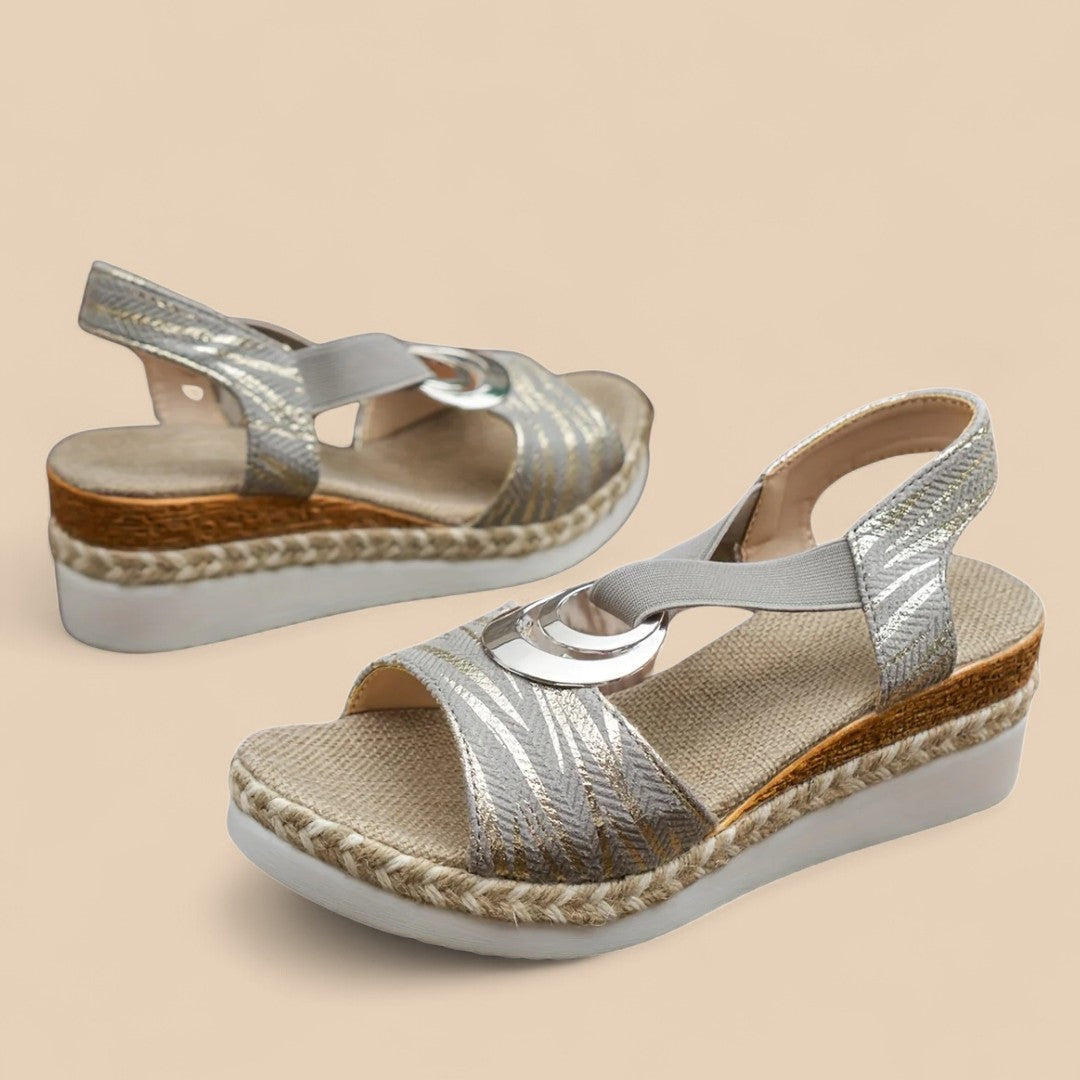 SooFeet Women Summer Sandals Arch-support Comfortable Sparkle Open Toe Gladiator Wedge
