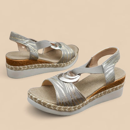 SooFeet Women Summer Sandals Arch-support Comfortable Sparkle Open Toe Gladiator Wedge