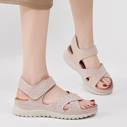 SooFeet Women Orthopedic Sandals Arch-support Comfortable Canvas Diamond-Knit Design