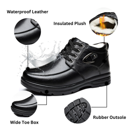 SooFeet Men Orthopedic Dress Boots Warm Winter Plush Waterproof Leather Side Zipper Walking