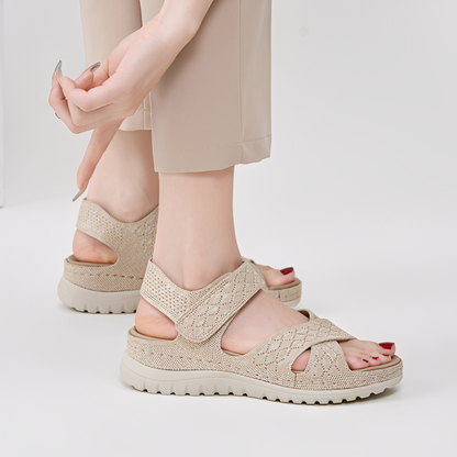 SooFeet Women Orthopedic Sandals Arch-support Comfortable Canvas Diamond-Knit Design