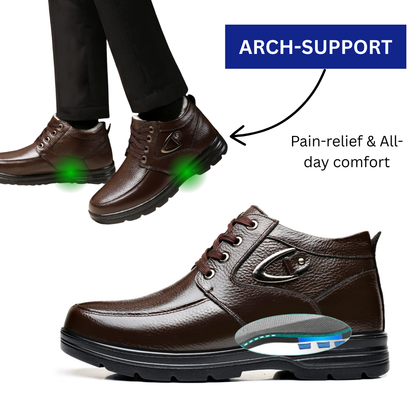 SooFeet Men Orthopedic Dress Boots Warm Winter Plush Waterproof Leather Side Zipper Walking
