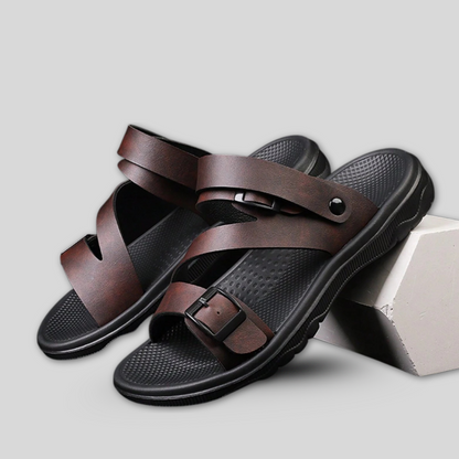 SooFeet Men Sandals Breathable Massage Leather Non-slip  2-in-1 Design Summer
